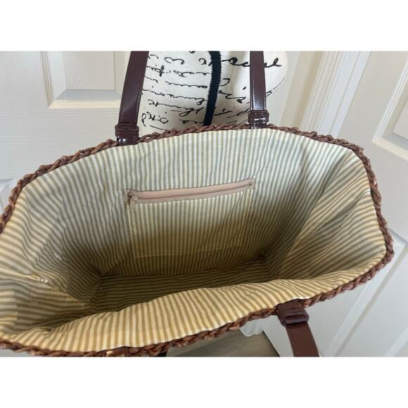CORN-HUSH BROWN STRAW TOTE BAG 16’x 14’ CLOTH LINEN BOHO BEACH BAG VERSATILE - Picture 7 of 15